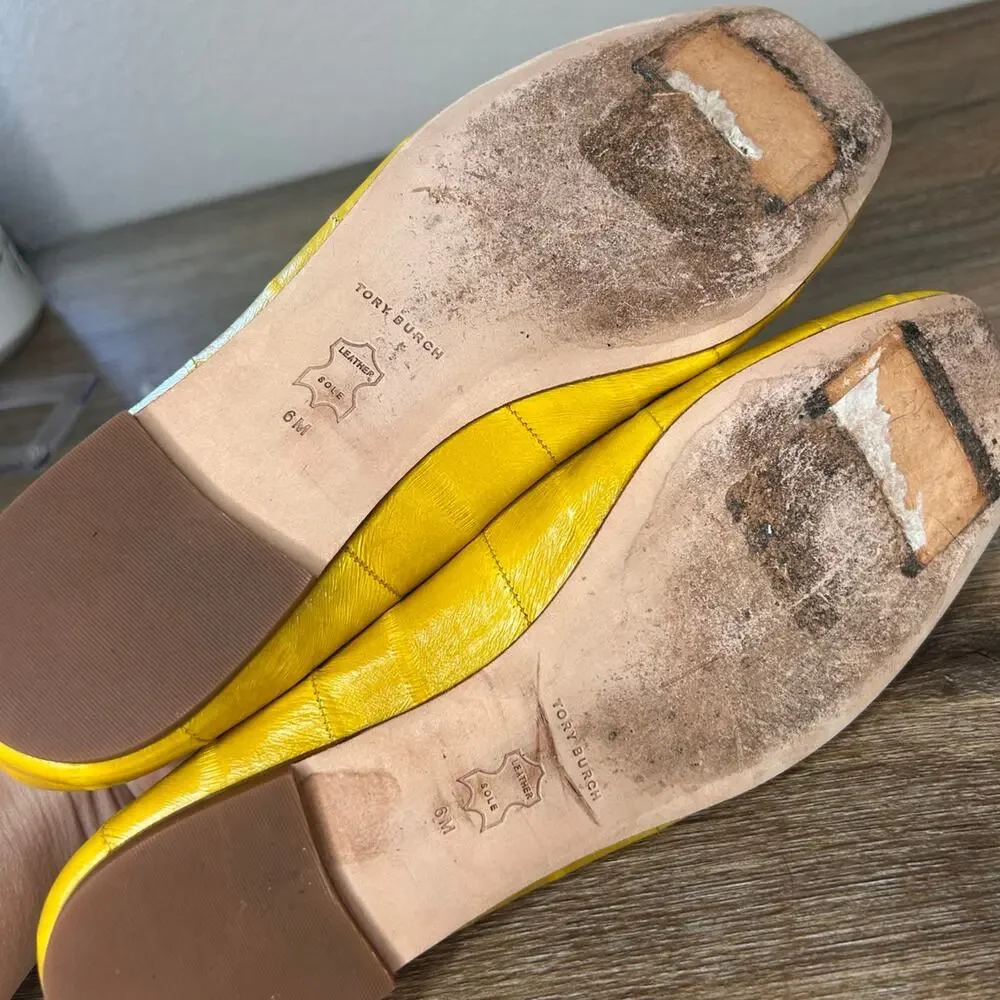 Tory Burch Georgia leather crocodile embossed square-toe ballet flats SZ 6